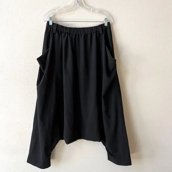 Moyuru Black Harem Pants Size Large With Pockets Artsy Lagenlook Rayon Polyester - Picture 4 of 5